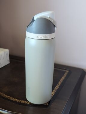 Owala Insulated Water Bottle in Light Gray & White - Flip Lid